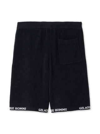 Men's Smoothie Light Comfy Lounge Shorts in black with back pocket and branding on hem.