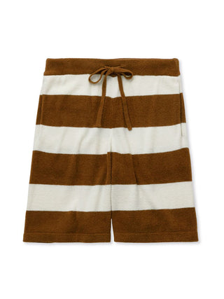 Smoothie Light 2-Striped Loungewear Shorts in brown and white with drawstring waistband, made from comfortable lightweight fabric.