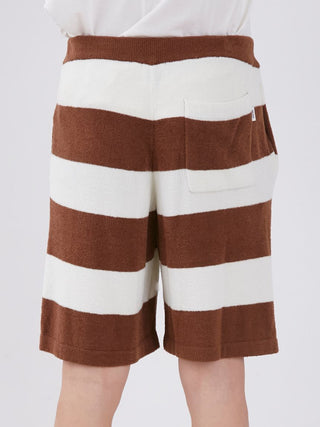 Back view of Smoothie Light 2-Striped Loungewear Shorts in brown and white stripes showing pocket detail.
