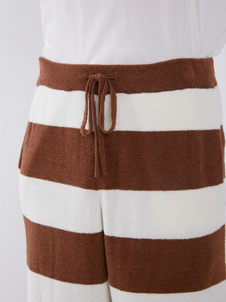 Smoothie Light 2-Striped Loungewear Shorts in brown and white stripes, showcasing soft fabric and drawstring waist for ultimate comfort.