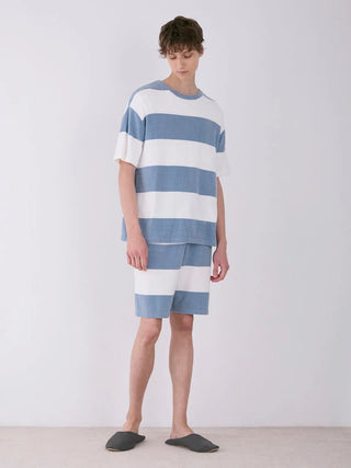 Men's Smoothie Lite striped lounge shorts in grey and white, featuring broad horizontal stripes and ultra-soft fabric for ultimate comfort.