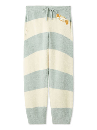 Light green and cream striped Baby Moco Jacquard Lounge Pants with drawstring waist and candy embroidery detail.