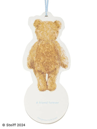 Steiff teddy bear-shaped air freshener with 'A friend forever' text, featuring a fuzzy bear design against a white background.