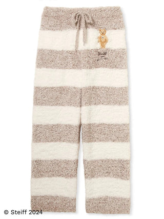 Steiff Men's Gelato 2 Border Fuzzy Pajama Pants with wide-striped neutral tones and Steiff logo.