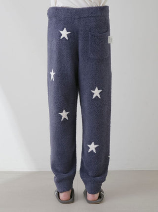 Cozy Powder Star Jacquard Lounge Pants in navy with white stars, showcasing ultra-soft, warm, and breathable knit fabric.