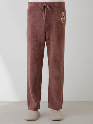 Men's Babymoco Bear Motif Ribbed Lounge Pants in soft fabric, featuring a bear design on the side, shown on a model.