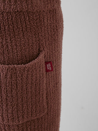 Detail of Babymoco Bear Motif Ribbed Lounge Pants in brown, showcasing soft texture and pocket. Gelato Pique USA label visible.