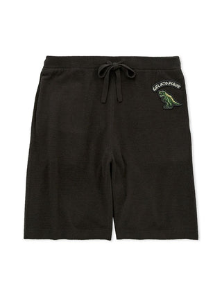 Gelato Pique USA Men's Air Moco Dinosaur Jacquard Lounge Shorts, premium loungewear for ultimate relaxation, shown in black.