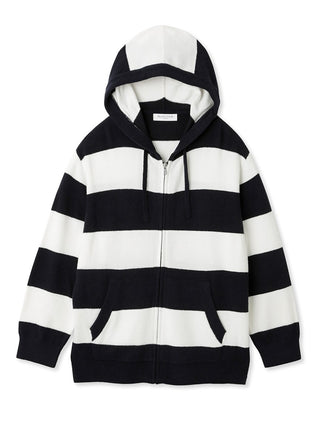 Smoothie Lite 2 Border Loungewear Hoodie with black and white stripes, zip-up front, and hood, unisex style for comfort and elegance.