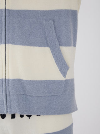 Close-up of Smoothie Lite 2 Border Loungewear Hoodie with blue and white stripes, showcasing zip and pocket details for stylish comfort.