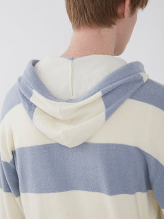 Back view of Smoothie Lite 2 Stripe Loungewear Hoodie in blue and white, showcasing the geometric patterned hood.