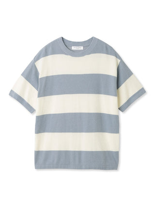 Smoothie Lite 2 Border Men's short sleeve sweatshirt in grey and white stripes, premium comfort for stylish summer lounging.