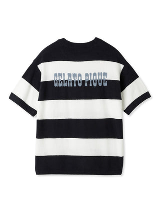 Smoothie Lite 2 Border Men's Short Sleeve Sweatshirt, black and white striped, featuring 'Gelato Pique' text on back, stylish summer wear.