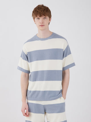 Smoothie Lite 2 Border Men's Short Sleeve Sweatshirt in blue and white stripes, ideal for stylish summer lounging.