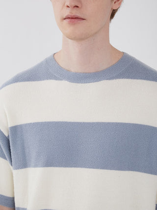 Smoothie Lite 2 Border Men's Short Sleeve Sweatshirt in blue and white stripes, perfect for stylish summer lounging.