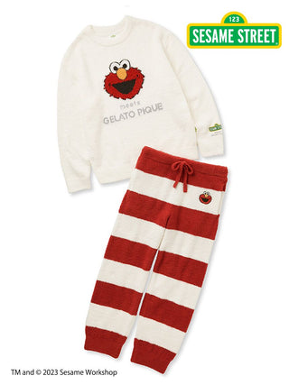 Sesame Street men's jacquard pullover and striped pants loungewear set with Elmo design, showcasing playful and sophisticated style.