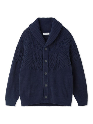 MEN'S Air Moco Aran Shawl Collar Cardigan in navy by Gelato Pique, featuring classic Aran knit patterns and cozy Air Moco fabric.