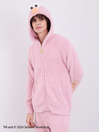 Men's Elmo Hoodie and Shorts from Sesame Street Loungewear Set in fluffy pink fabric, featuring a cozy and stylish look.