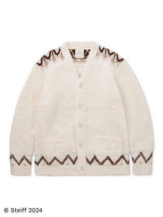 Steiff men's fuzzy cardigan with Fair Isle pattern, soft-touch knit fabric, and Nordic-inspired design, front view.