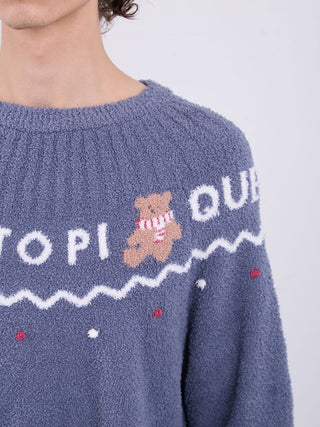 Close-up of Mens Nordic Lounge Set sweater with teddy bear design and Nordic patterns.