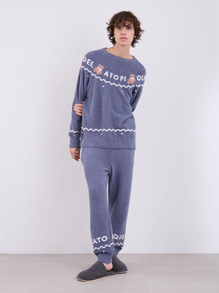 Mens Nordic Lounge Set with Nordic-inspired jacquard design, featuring Gelato Pique's fluffy fabric, modeled in a minimal white backdrop.