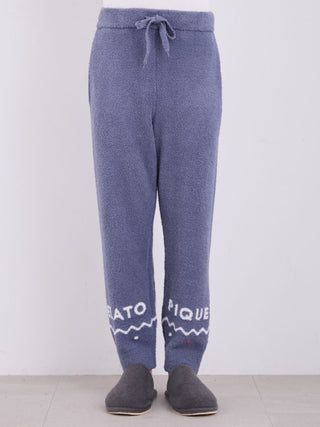 Men's Nordic Lounge Set pants in blue with jacquard design and teddy bear accents, showcasing Gelato Pique's fluffy fabric for comfort.