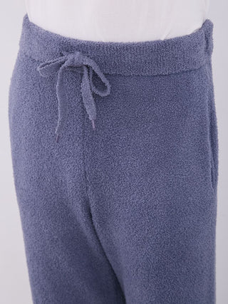 Close-up of Mens Nordic Lounge Set pants in fluffy blue fabric with drawstring, showcasing cozy and stylish design.