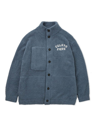 Blue men's Powder Gelato Monster button-front lounge cardigan with cozy fabric and chest pocket.