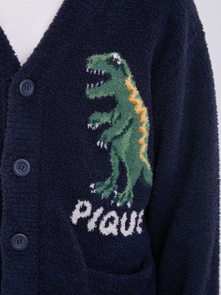 MEN'S Powder Dinosaur Jacquard Knit Cardigan with dinosaur graphic and button-down design in plush fabric from Gelato Pique.