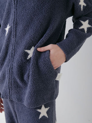 Alt Tag: Cozy Powder Star Jacquard Zip Up Hoodie with star pattern, showcasing plush fabric and relaxed fit for stylish loungewear.