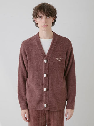 Alt Tag: Man wearing Gelato Pique USA Baby Moco Chocolate Button-Up Cardigan, showcasing cozy chic winter fashion.