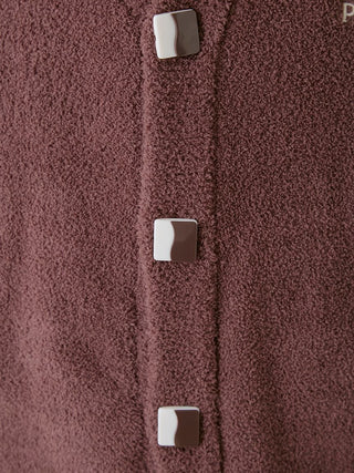 Close-up of Baby Moco Chocolate Button-Up Cardigan with distinct silver buttons, showcasing Gelato Pique's soft luxury fabric texture.