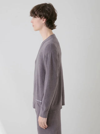 Smoothie Lite men's button-up cardigan in gray, featuring a relaxed fit, V-neck design, perfect for premium loungewear and sleepwear by Gelato Pique USA.