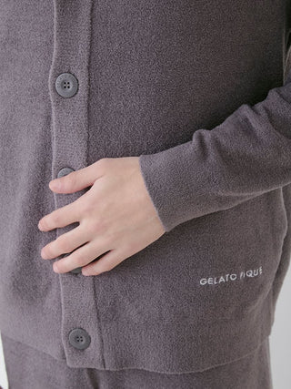 Smoothie Lite Mens Button Up Cardigan by Gelato Pique USA, Premium Loungewear and Sleepwear, featuring logo embroidery and button detail.