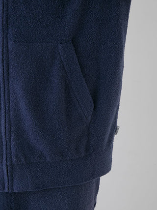 Temperature-Control Smoothie Zip-Up Hoodie in navy blue, featuring a cozy texture and convenient front pocket design for warmth and style.