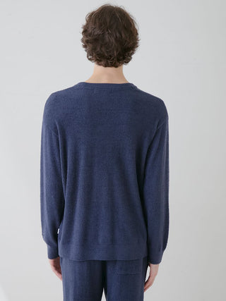Back view of MEN'S Thermal Smoothie Pullover Sweater in navy blue, showcasing its sleek and cozy design for effortless comfort.