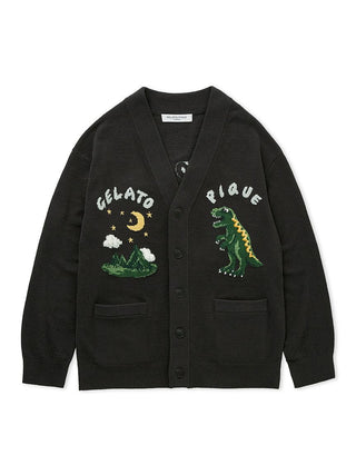MENS Air Moco Dinosaur Jacquard Button Up Cardigan by Gelato Pique USA, premium loungewear with playful dinosaur design.