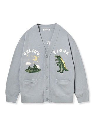 Gelato Pique USA Dinosaur Jacquard Cardigan, Premium Loungewear, Air Moco fabric, playful design, button-up style for men.