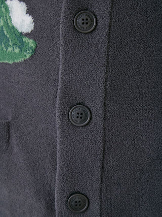 Close-up of button details on the men's Air Moco Dinosaur Jacquard Cardigan by Gelato Pique USA, showcasing premium loungewear style.