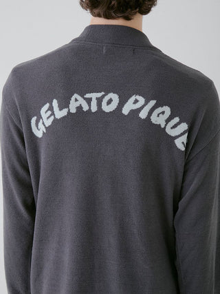 Back view of men's Gelato Pique USA Air Moco Dinosaur Jacquard Button Up Cardigan in gray, showcasing premium loungewear design.