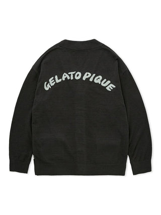 Back view of Gelato Pique USA's black cardigan featuring bold lettering, showcasing premium loungewear style.