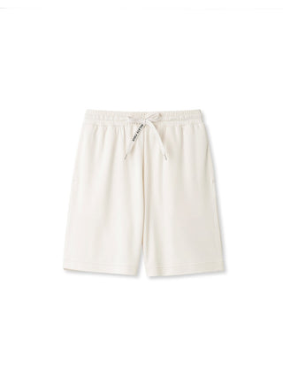 Unisex Big Logo Lounge Shorts by Gelato Pique USA, white, relaxed fit, knee-length, with logo waist strap and back pocket for comfort and style.