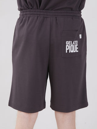 Back view of Gelato Pique unisex big logo lounge shorts with logo waist strap and back pocket, showcasing comfort and style.