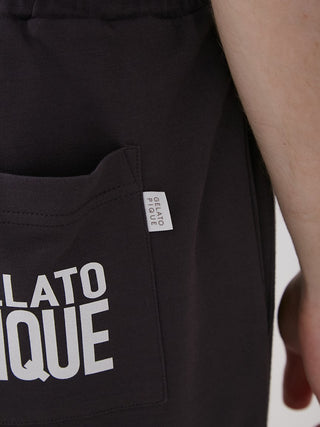 Close-up of Gelato Pique unisex lounge shorts with logo waistband and back pocket, emphasizing comfort and style.