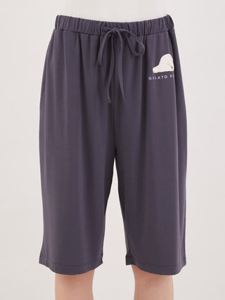 Cool Polar Bear Unisex Comfy Lounge Shorts by Gelato Pique, featuring a polar bear design on dark fabric for summer relaxation.