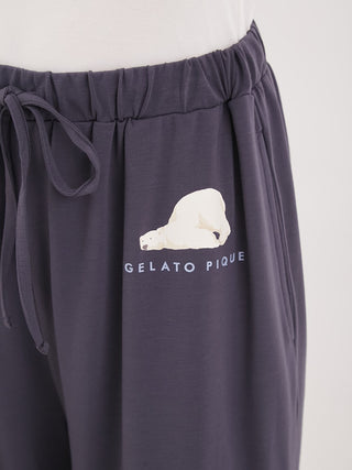 Unisex lounge shorts with polar bear design by Gelato Pique, featuring comfy elastic waist and cooling fabric for summer relaxation.