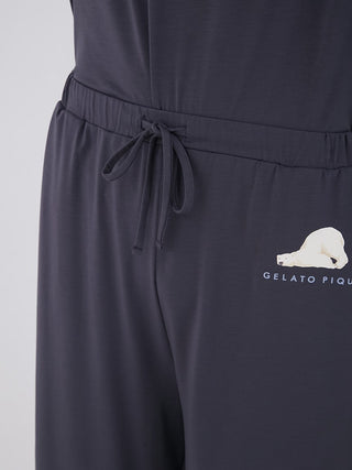 Close-up of Gelato Pique Polar Bear Lounge Shorts with drawstring and logo, made of cooling jade-infused fabric for summer relaxation.