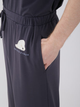 Side view of Gelato Pique unisex lounge shorts with cool polar bear design, featuring a relaxed fit and pocket detail.