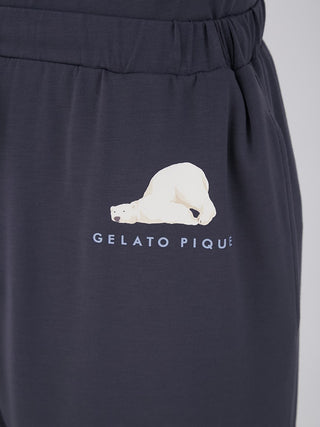 Close-up of Cool Polar Bear Unisex Lounge Shorts by Gelato Pique, featuring a playful polar bear design on black fabric.