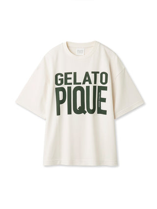 Gelato Pique oversized unisex loungewear top with big logo, relaxed fit, and luxury cool touch fabric in white color.